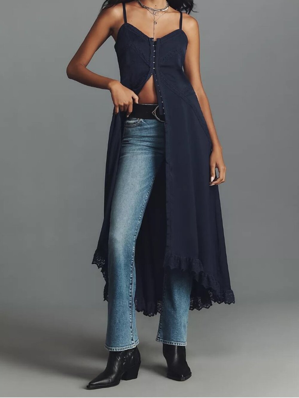 Anthropologie Pilcro Camisole Curtain Blouse Navy Size Small NWT